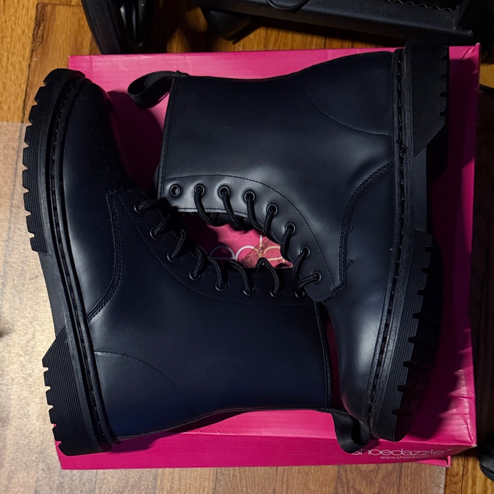 Soda Black Combat Boots - Lace-Up Moto Style